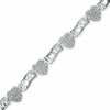 Thumbnail Image 1 of Diamond Accent Cluster Heart and LOVE Link Bracelet in Sterling Silver - 7.25"