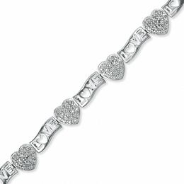 Diamond Accent Cluster Heart and LOVE Link Bracelet in Sterling Silver - 7.25&quot;