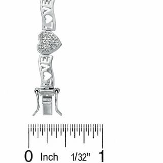 Diamond Accent Cluster Heart and LOVE Link Bracelet in Sterling Silver - 7.25"