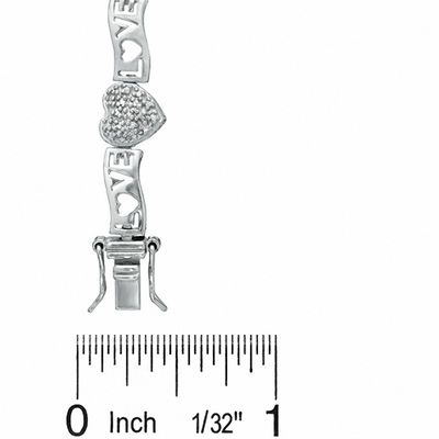 Diamond Accent Cluster Heart and LOVE Link Bracelet in Sterling Silver - 7.25"