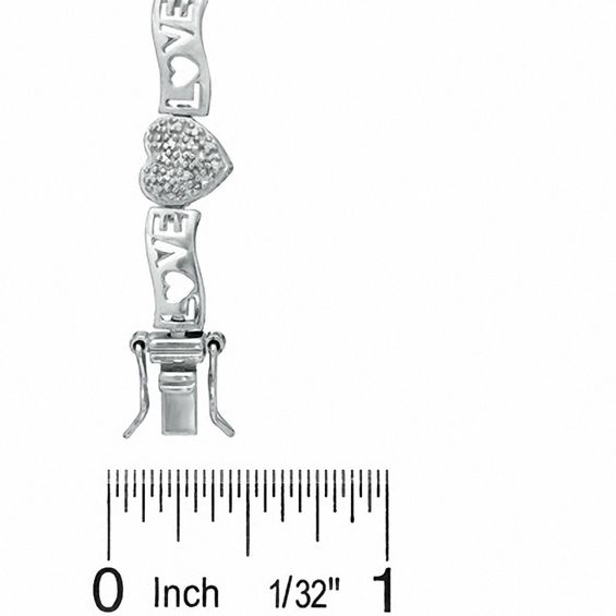 Diamond Accent Cluster Heart and LOVE Link Bracelet in Sterling Silver - 7.25"