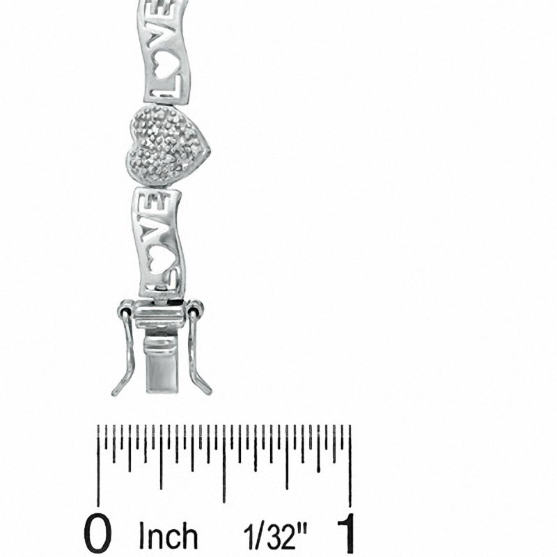 Main Image 3 of Diamond Accent Cluster Heart and LOVE Link Bracelet in Sterling Silver - 7.25"