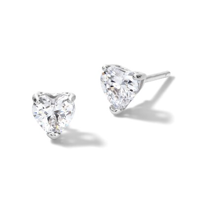 Solid Sterling Silver 5mm Heart-Shaped CZ Solitaire Studs
