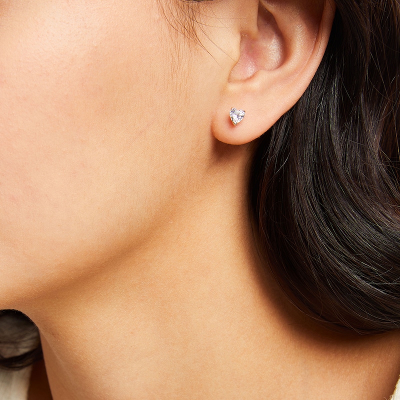 5mm Heart-Shaped Cubic Zirconia Stud Earrings in Sterling Silver