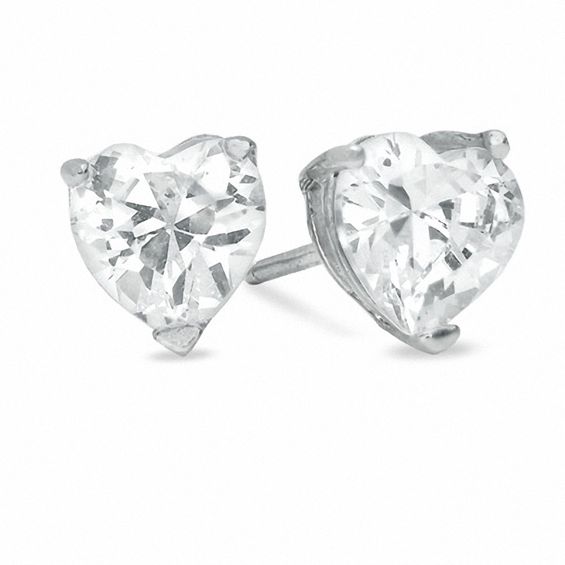6mm Heart-Shaped Cubic Zirconia Stud Earrings in Sterling Silver