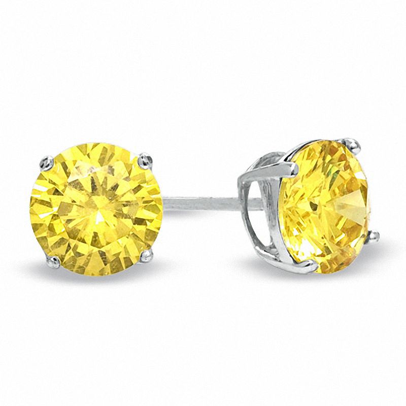 8mm Yellow Cubic Zirconia Stud Earrings in Sterling Silver