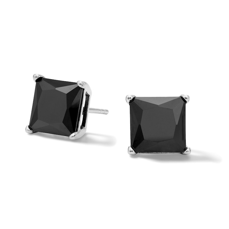 Main Image 1 of 8mm Princess-Cut Black Cubic Zirconia Stud Earrings in Sterling Silver
