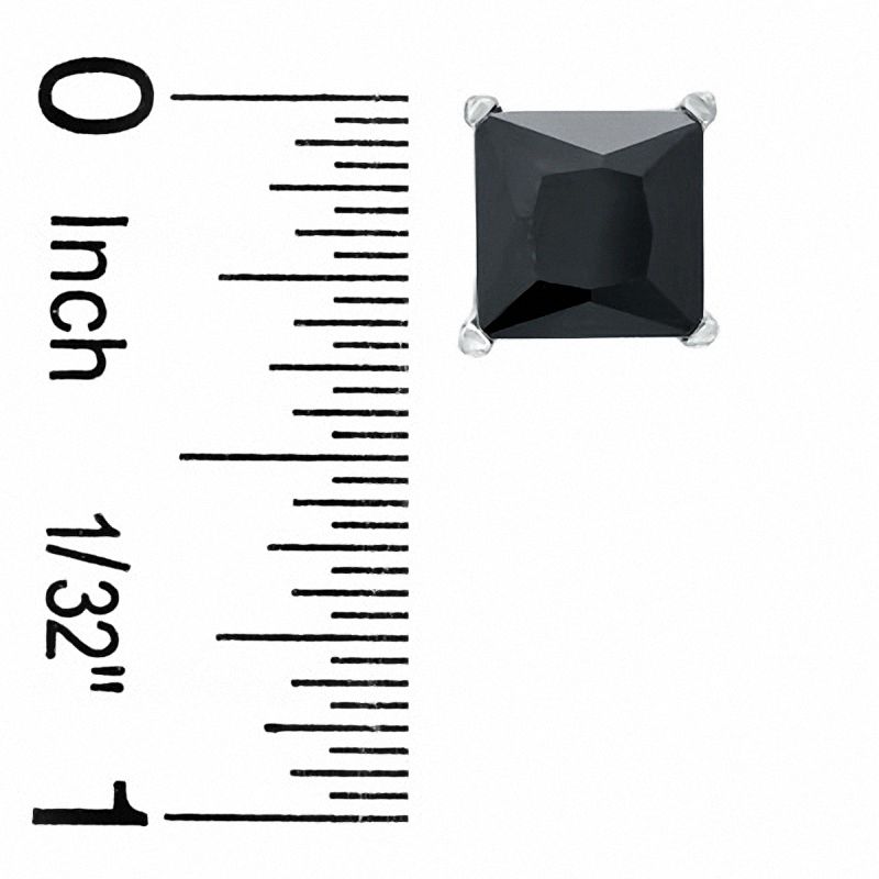 8mm Princess-Cut Black Cubic Zirconia Stud Earrings in Sterling Silver