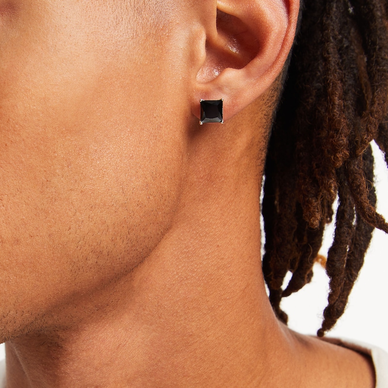Main Image 2 of 8mm Princess-Cut Black Cubic Zirconia Stud Earrings in Sterling Silver