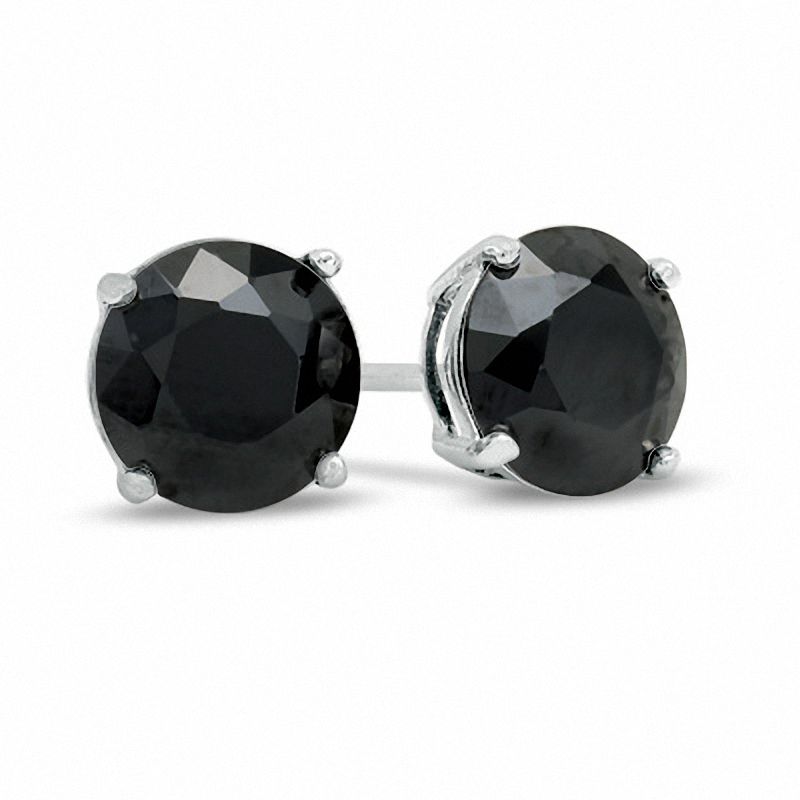 8mm Black Cubic Zirconia Stud Earrings in Sterling Silver