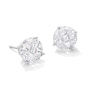 Solid Sterling Silver 8mm CZ Nine-Cut Groove Studs