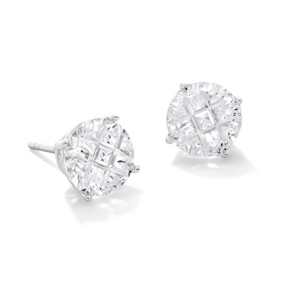 Solid Sterling Silver 8mm CZ Nine-Cut Groove Studs