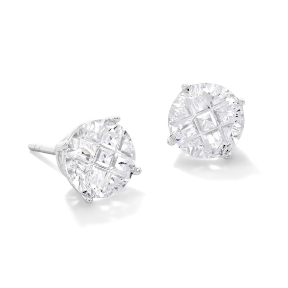 Solid Sterling Silver 8mm CZ Nine-Cut Groove Studs