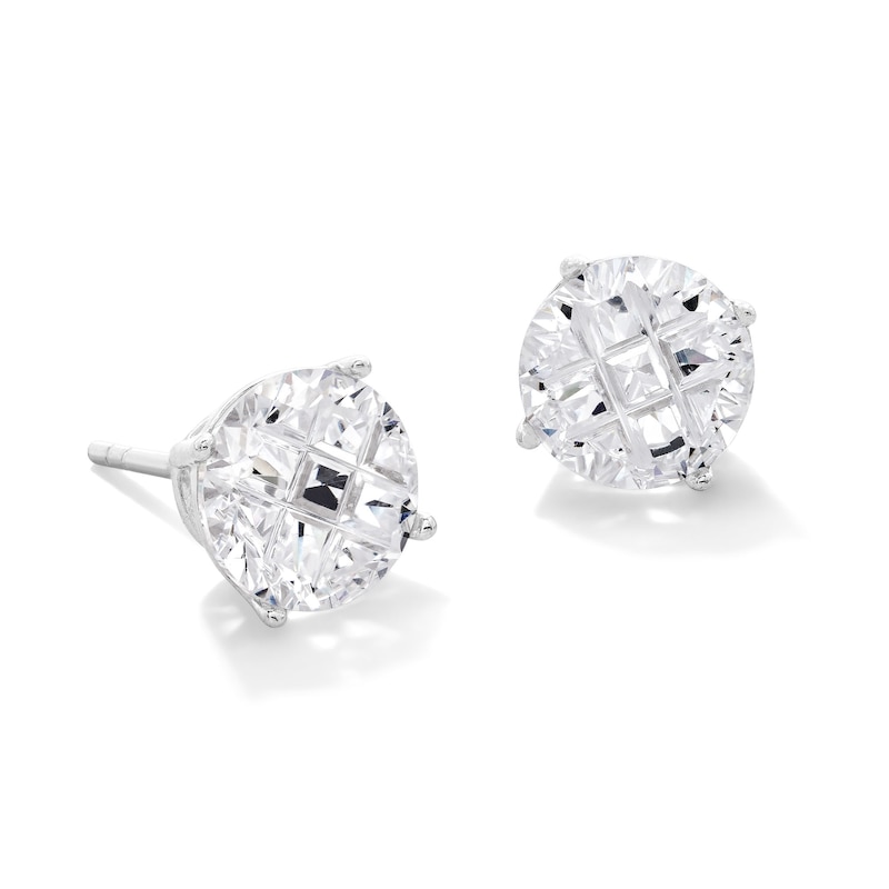 Solid Sterling Silver 8mm CZ Nine-Cut Groove Studs