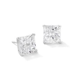 Composite Princess-Cut Cubic Zirconia Stud Earrings in Sterling Silver