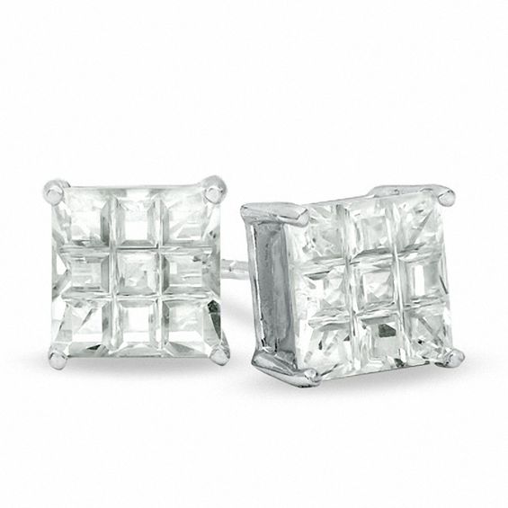 Composite Princess-Cut Cubic Zirconia Stud Earrings in Sterling Silver