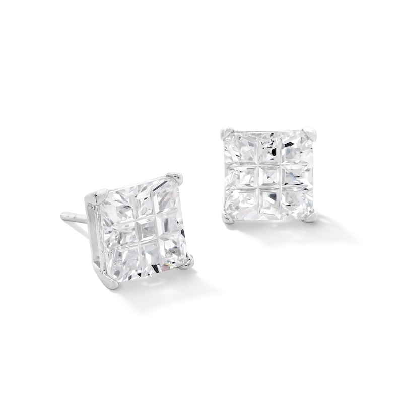 Main Image 1 of Composite Princess-Cut Cubic Zirconia Stud Earrings in Sterling Silver
