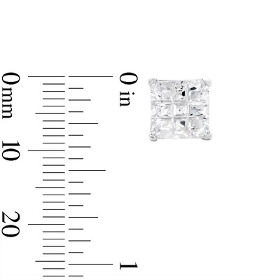 Solid Sterling Silver 8mm Princess-Cut CZ Nine-Cut Groove Studs