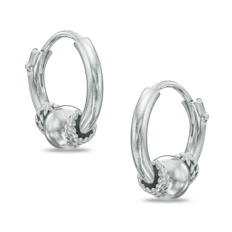 Sterling Silver Ball Bali Hoop Earrings