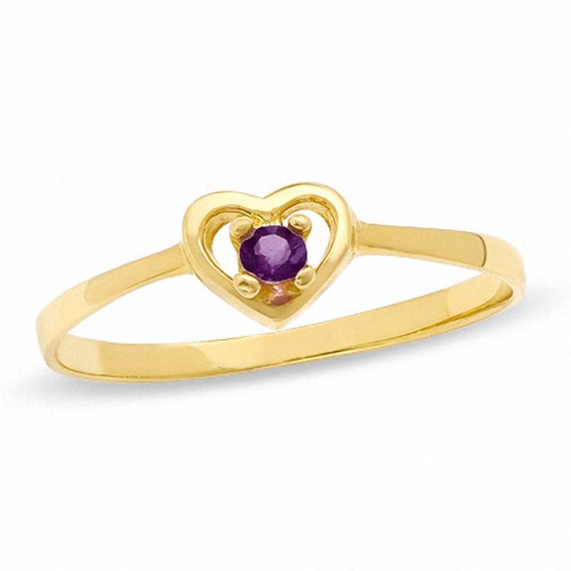 Child's Amethyst Birthstone Heart Ring in 10K Gold - Size 3