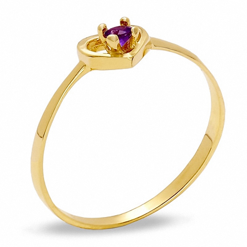 Main Image 2 of Child's Amethyst Birthstone Heart Ring in 10K Gold - Size 3