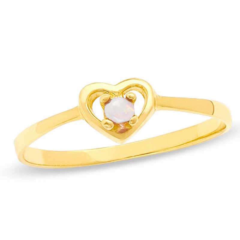 Main Image 1 of Child's 2mm Opal Heart Ring in 10K Gold - Size 3