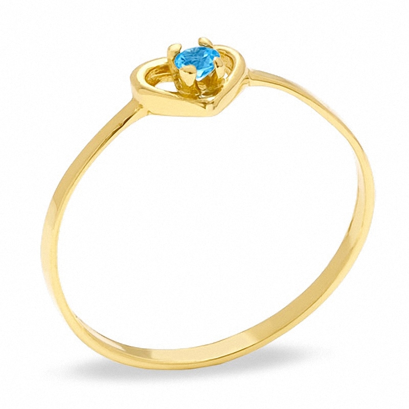 Child's Blue Topaz Birthstone Heart Ring in 10K Gold - Size 3