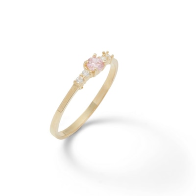 Child's Pink and Clear Cubic Zirconia Ring in 10K Gold - Size 3