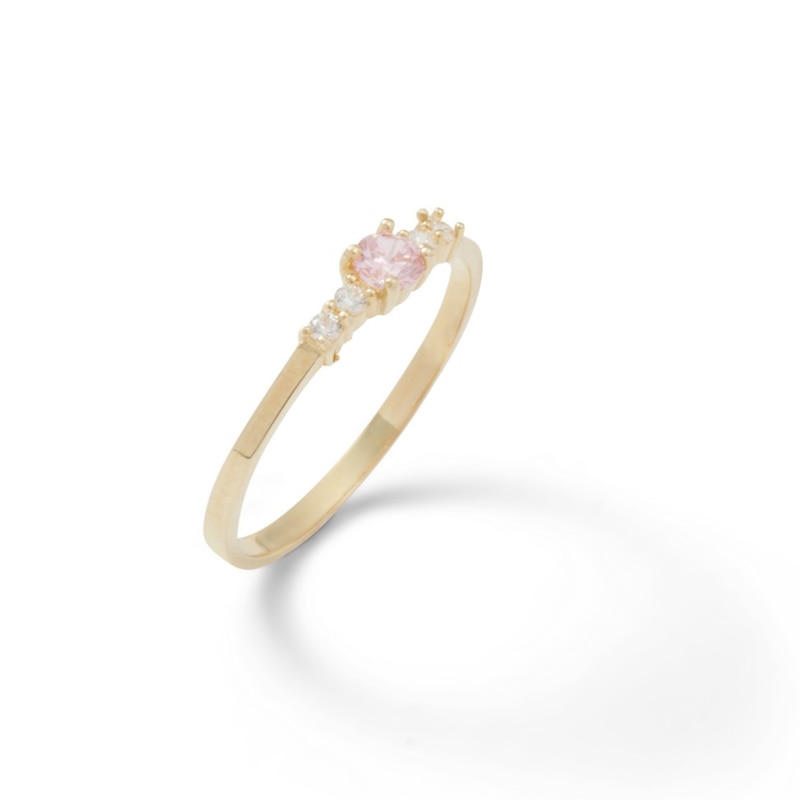Main Image 2 of Child's Pink and Clear Cubic Zirconia Ring in 10K Gold - Size 3