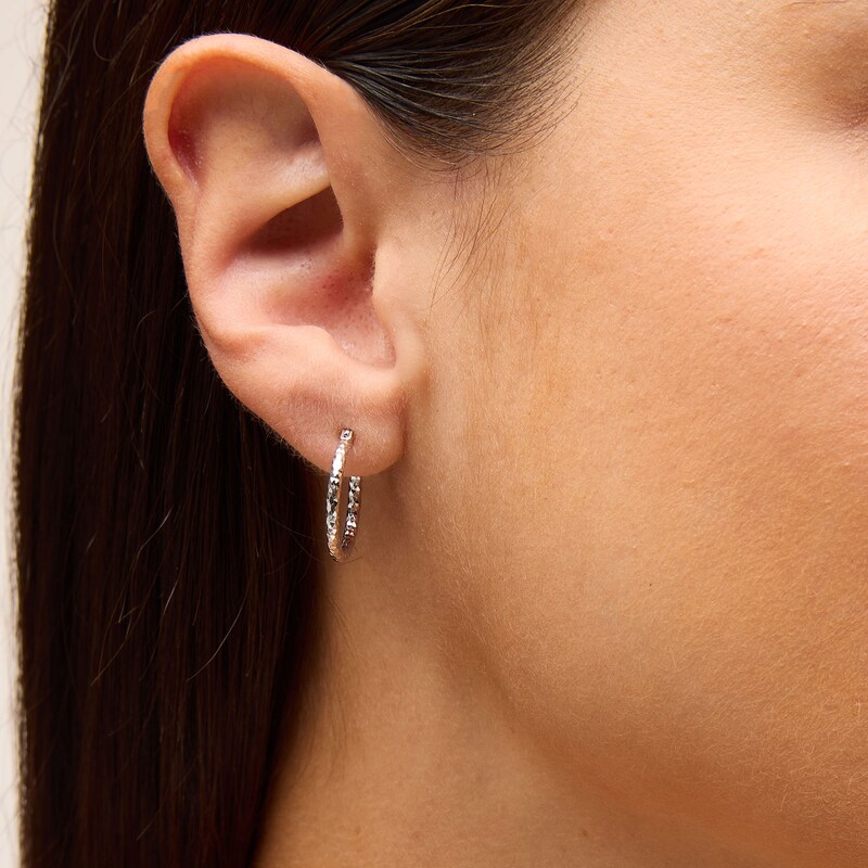 Main Image 2 of Sterling Silver 16mm Diamond-Cut Hoop Earrings