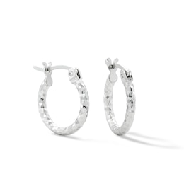 12mm Diamond-Cut Hoop Earrings in Sterling Silver