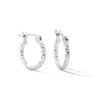 Hollow Sterling Silver 12mm Diamond-Cut Hoop Earrings