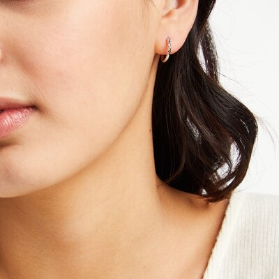 Hollow Sterling Silver 12mm Diamond-Cut Hoop Earrings
