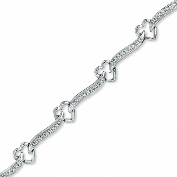 Diamond Accent Heart Link Bracelet in Sterling Silver