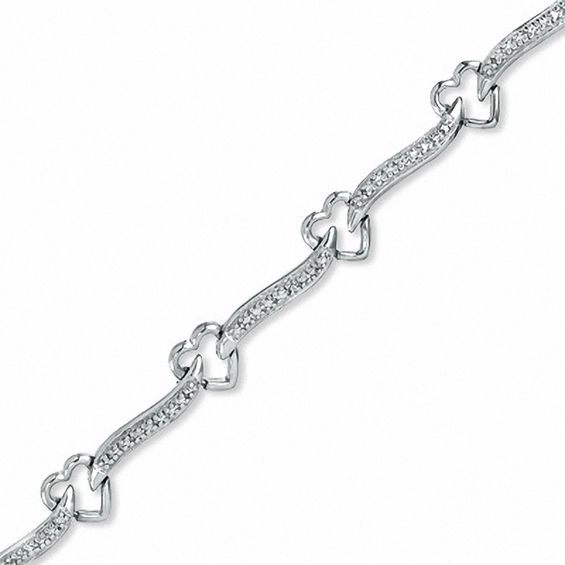 Diamond Accent Heart Link Bracelet in Sterling Silver - 7.25"