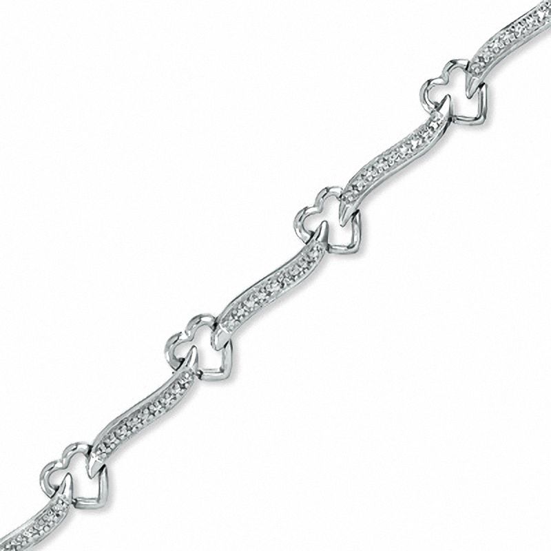 Main Image 1 of Diamond Accent Heart Link Bracelet in Sterling Silver - 7.25"