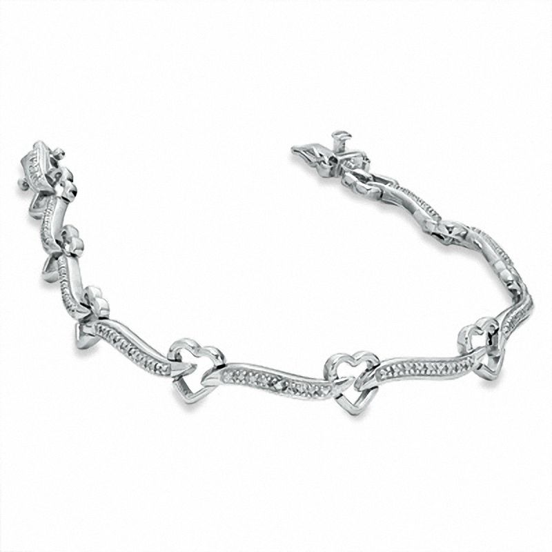 Main Image 2 of Diamond Accent Heart Link Bracelet in Sterling Silver - 7.25"