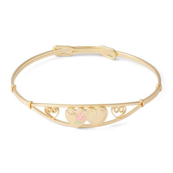 Child's 14K Gold Fill Adjustable Engraved Multi-Heart Bangle - 5.25"