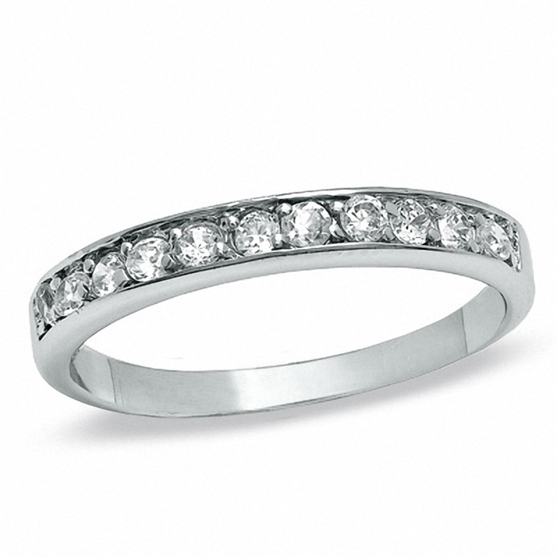 Cubic Zirconia Pavé Wedding Band in Sterling Silver - Size 8