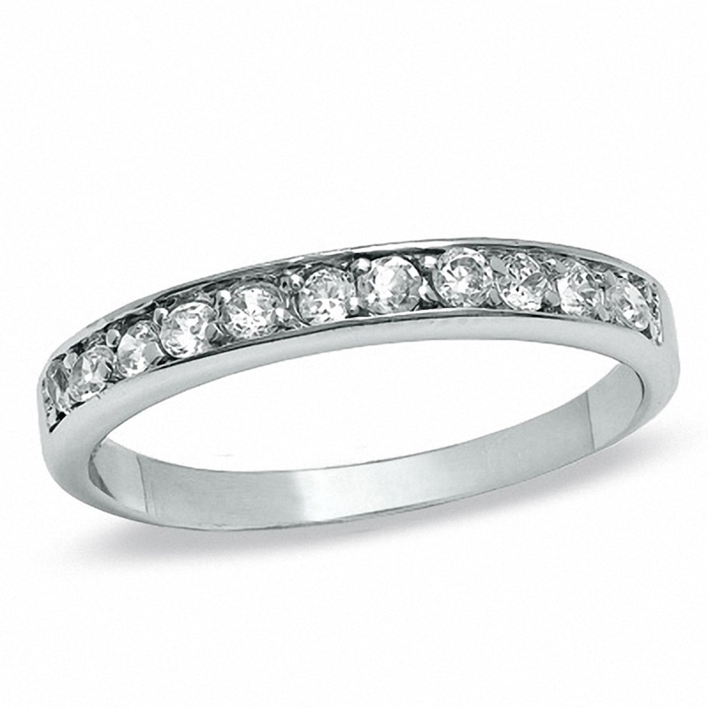 Main Image 1 of Cubic Zirconia Pavé Wedding Band in Sterling Silver
