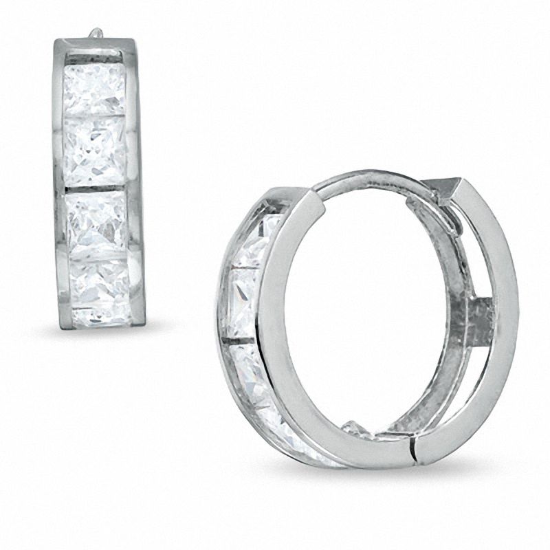 Princess-Cut Cubic Zirconia Large Huggie Earrings in Sterling Silver