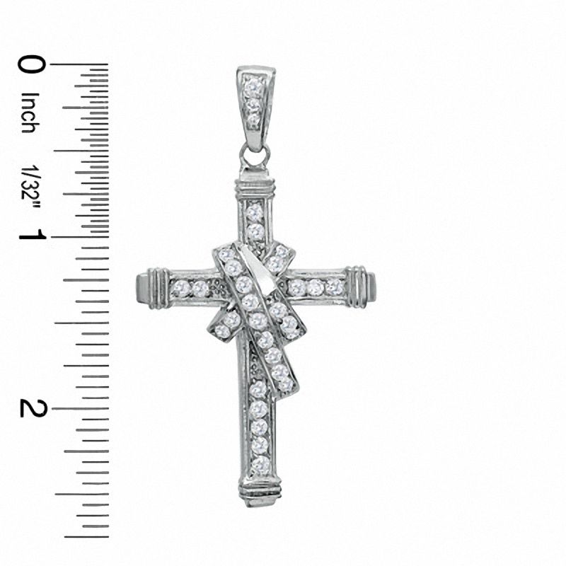 Cubic Zirconia Ribbon Cross Charm in Sterling Silver