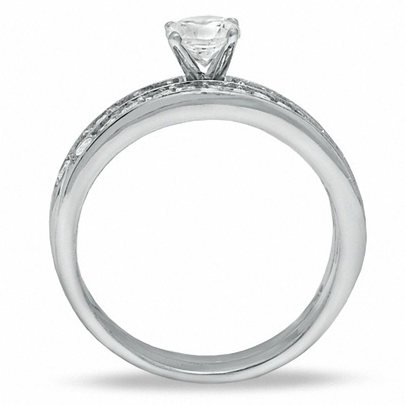 Main Image 2 of 5mm Cubic Zirconia Solitaire Pavé Bridal Set in Sterling Silver