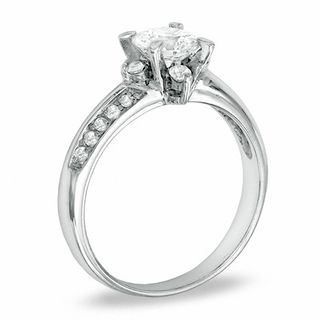Cubic Zirconia Solitaire Alternating Pavé Engagement Ring in Sterling Silver - Size 7
