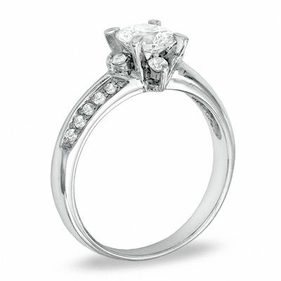 Cubic Zirconia Solitaire Alternating Pavé Engagement Ring in Sterling Silver - Size 7