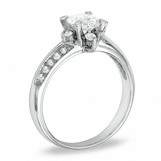 Cubic Zirconia Solitaire Alternating Pavé Engagement Ring in Sterling Silver - Size 7