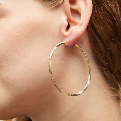 59.5mm Diamond-Cut Twist Hoop Earrings in 10K Tube Hollow Gold