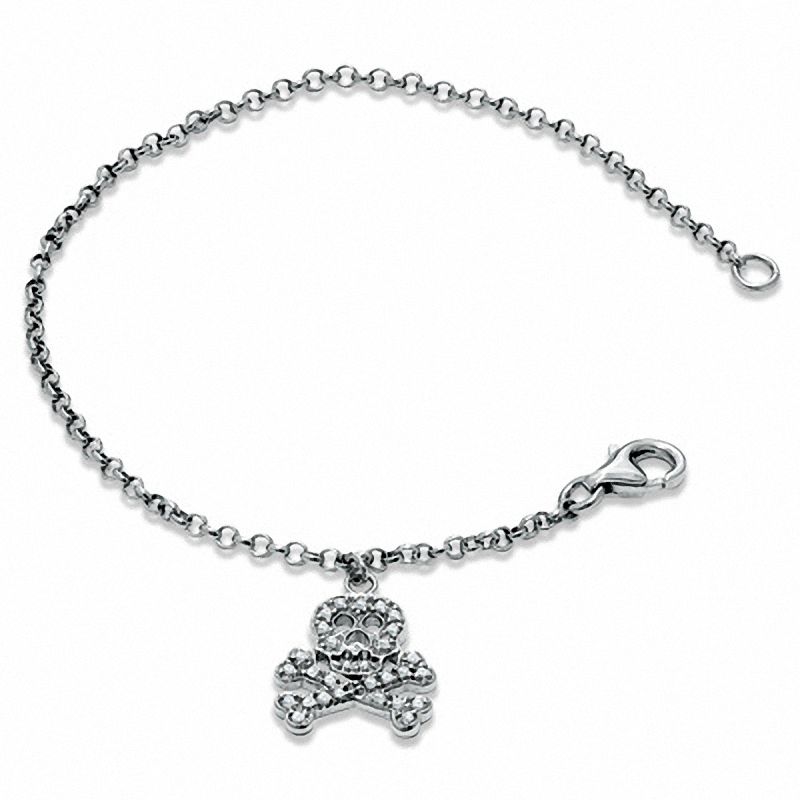 Diamond Accent Skull Charm Bracelet in Sterling Silver