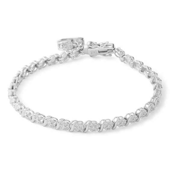 Diamond Accent S Heart Dangle Bracelet in Sterling Silver - 7.25"