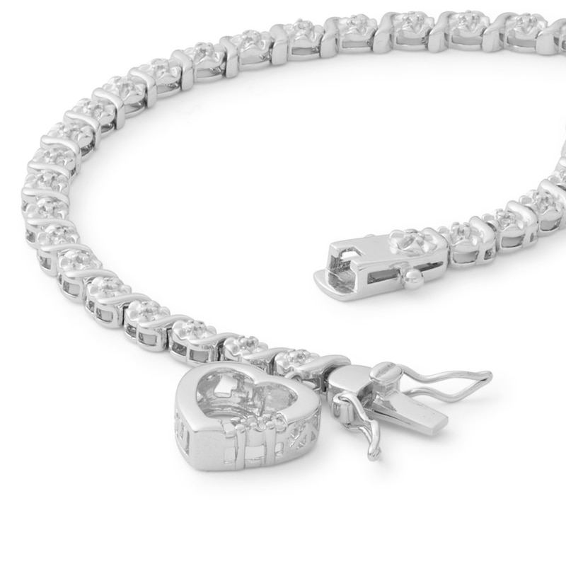 Main Image 2 of Diamond Accent S Heart Dangle Bracelet in Sterling Silver - 7.25"